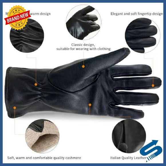 Luxury Genuine Sheepskin Leather Gloves Cashmere Lined Women's Cold Weather - Picture 3 of 8